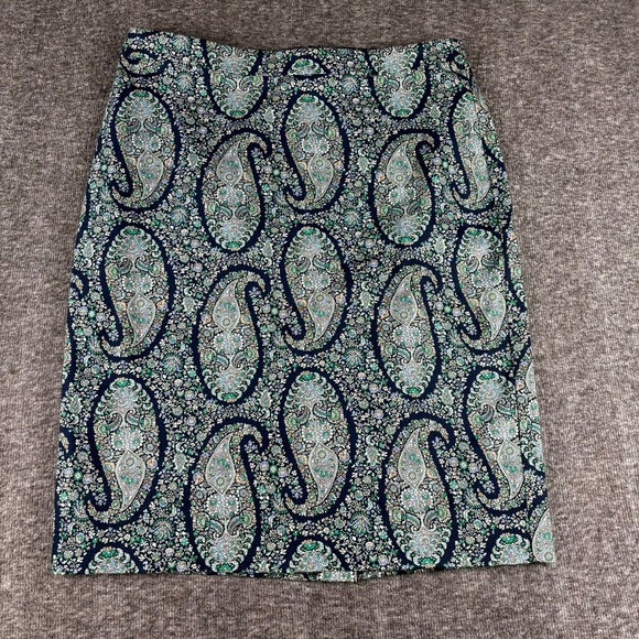 J. Crew Dresses & Skirts - J. Crew Paisley Pencil Skirt - Navy and Teal Size 6